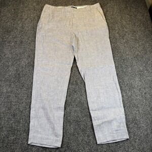 Theory Linen Blend Cropped Pants Light Blue Elastic‎ Waist Women's Size 10